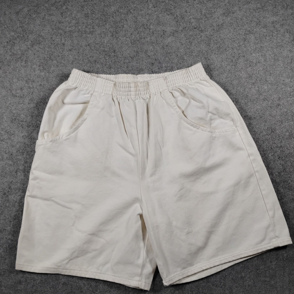 Vintage Cascade Blues Women's White Cotton High Waist Elastic Mom Shorts Size 10